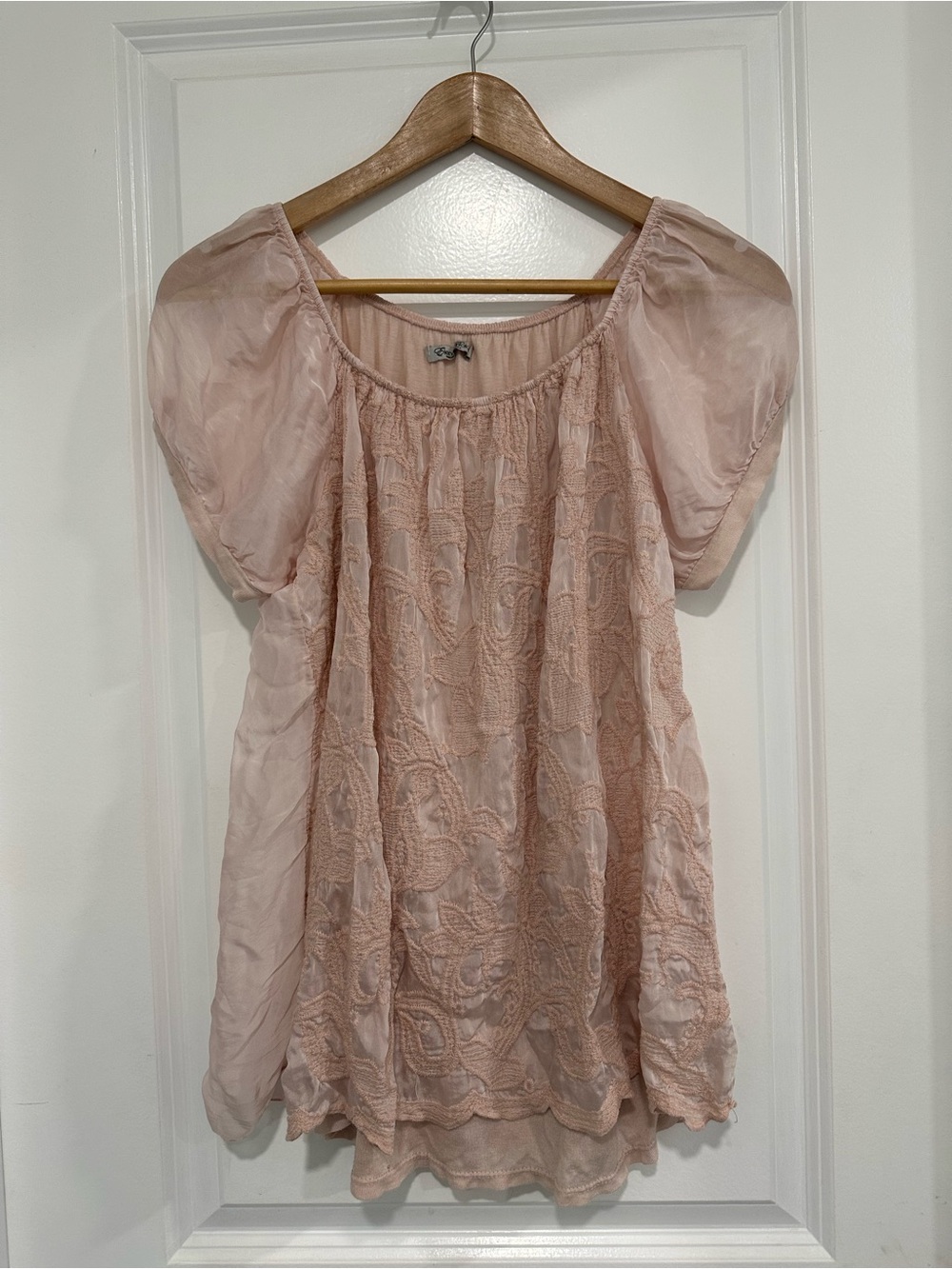 Elena Baldi Made In Italy Blush Pink Silk Blend Puff-Sleeve Blouse